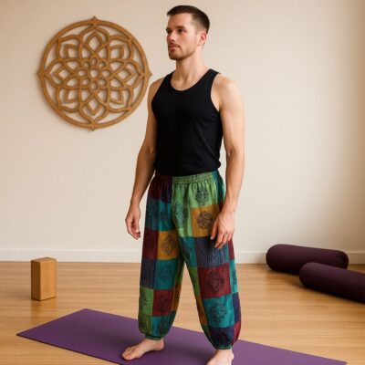 Nomad Sari Mushroom Pants Block Print Designs - Green Tones (L/XL)