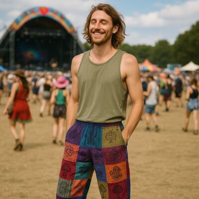 Nomad Sari Mushroom Pants Block Print Designs - Purple Tones (L/XL)
