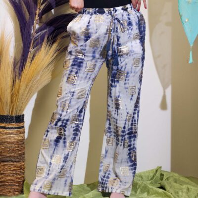 Nomad Sari On the Med Collection Lounge Pants - Gold and Blue Greek Motif - Hand-Painted (M/L)