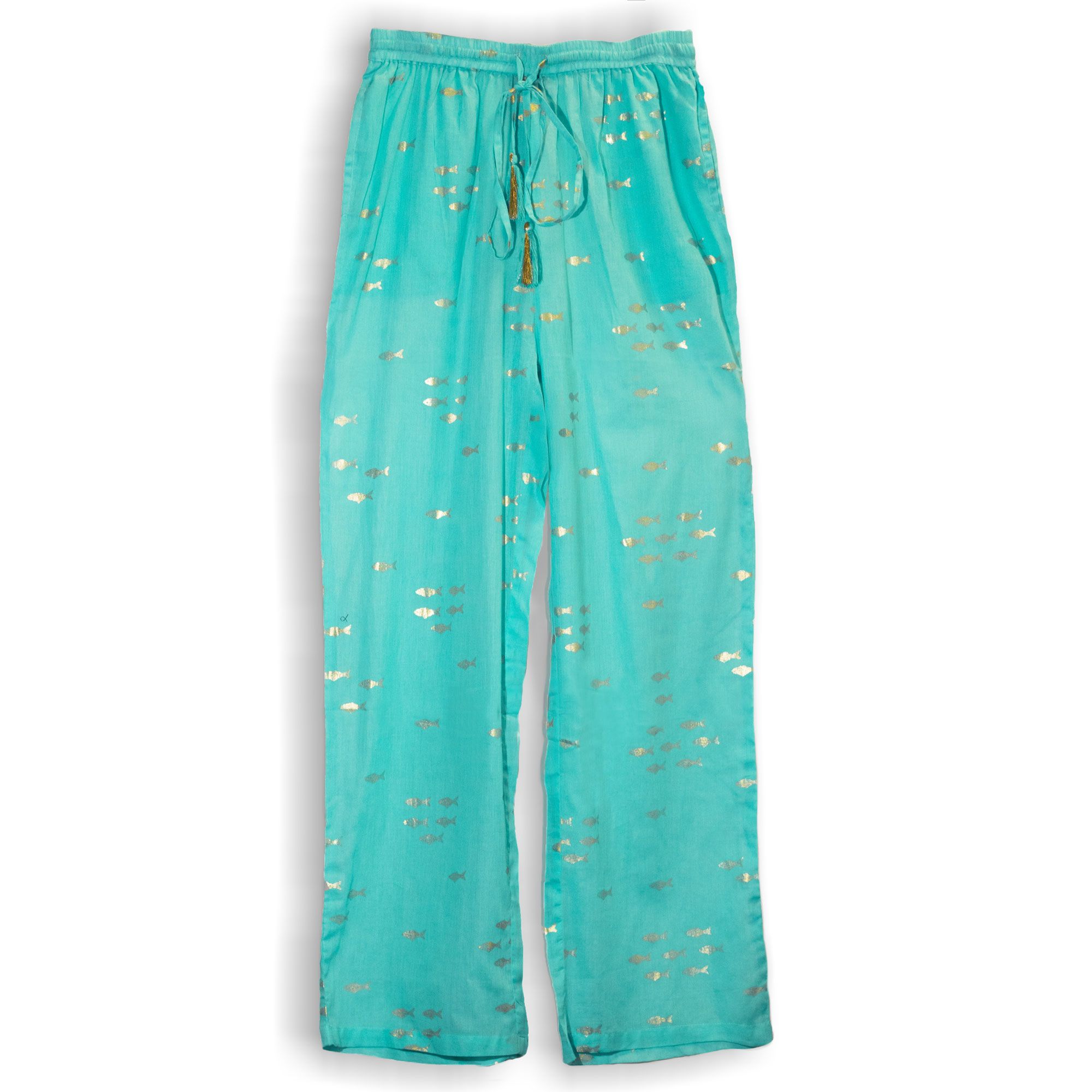 turquoise and gold pants