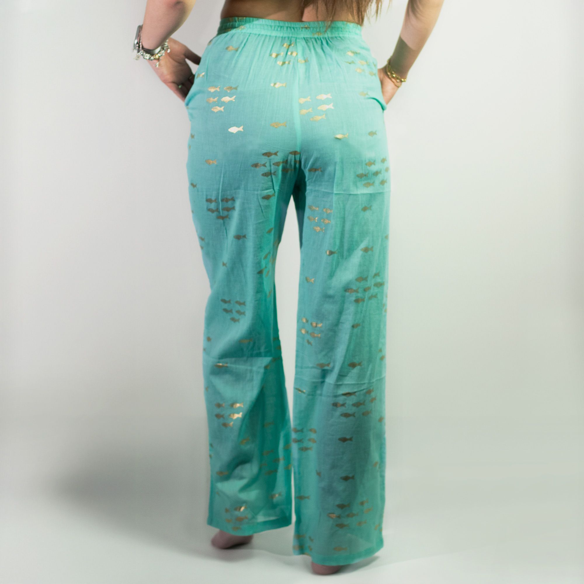 turquoise and gold pants