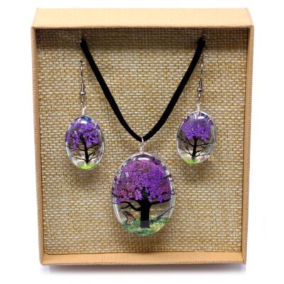 Tree of Life Pressed Flowers Jewellery Set - Lavender
