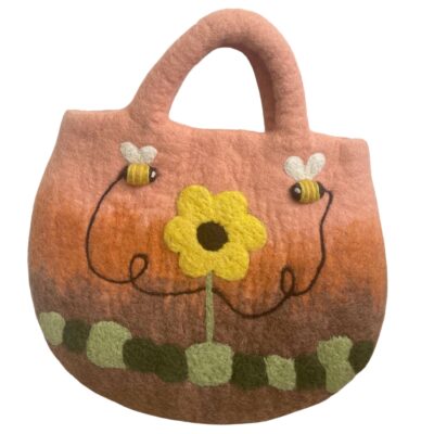 Sun Flower and Bees Water Felted Bag