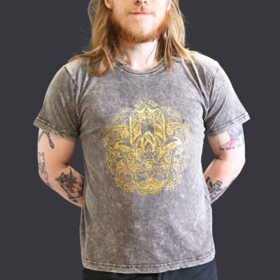 Hamsa Dark Grey Stone Washed T-Shirt (L)