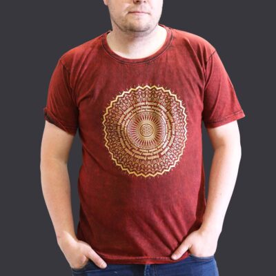 Mandala Maroon Stone Washed T-Shirt (XL)