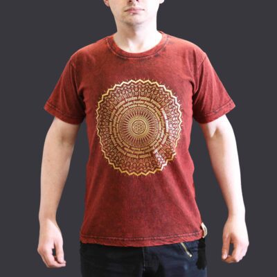 Mandala Maroon Stone Washed T-Shirt (S)