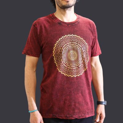 Mandala Maroon Stone Washed T-Shirt (M)