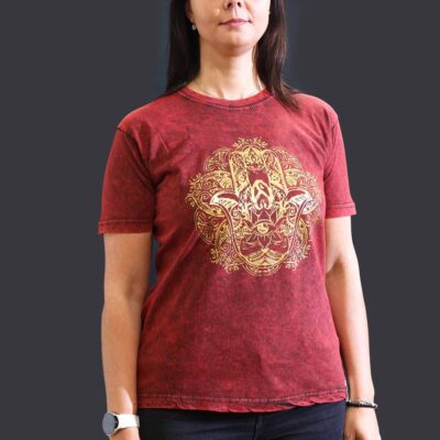 Hamsa Maroon Stone Washed T-Shirt (M)