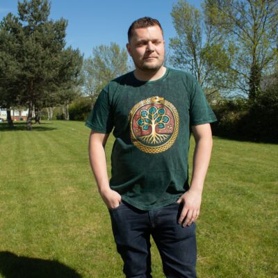 Tree of Life Green Stonewashed Cotton T-Shirt (XL)