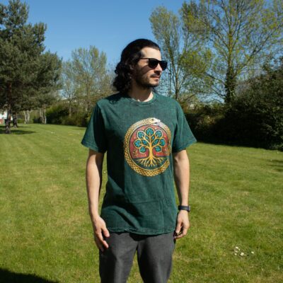 Tree of Life Green Stonewashed Cotton T-Shirt (S)