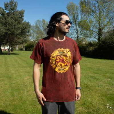 Dragon Mandala Maroon Stonewashed Cotton T-Shirt (M)