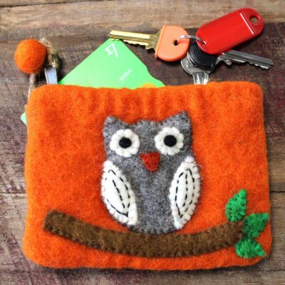 Owl on Branch Natural Felt Zipper Pouch (3 Variations)