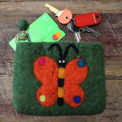 Big Butterfly Natural Felt Zipper Pouch (3 Variations)