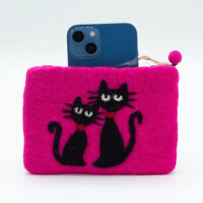 Two Cats Natural Felt Zipper Pouch (3 Variations)