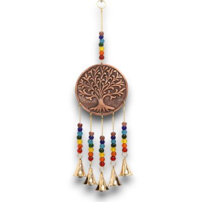 Brass Tree of Life with Chakra Beads Indian Chimes with 5 Bells (M)