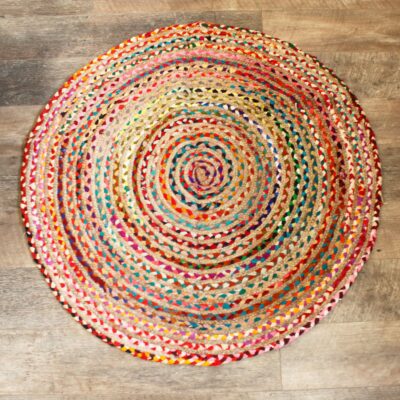 Round Jute and Recycled Cotton Rug - 120cm