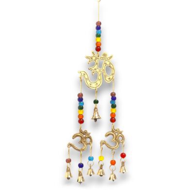 Brass OM with Chakra Beads Indian Chimes with 7 Bells