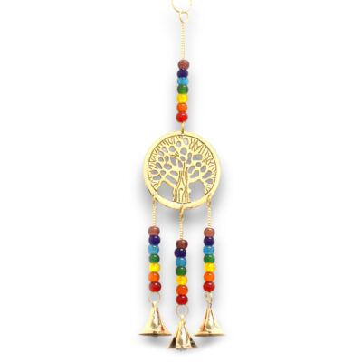 Brass Tree of Life with Chakra Beads Indian Chimes with 3 Bells