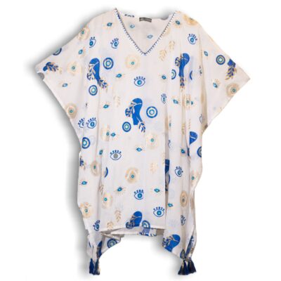 Blue and Gold Greek Motif Print Nomad Sari Kaftan
