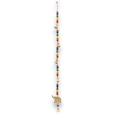 Brass Elephant with Chakra Beads String Bells Indian Chimes