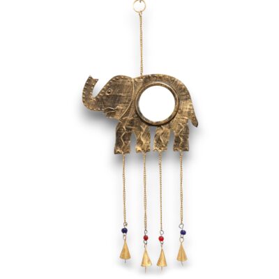 Iron Elephant Large Mirror Indian Chimes with 4 Bells