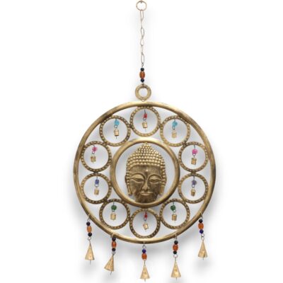 Brass Buddha Face Indian Chimes with 15 Bells